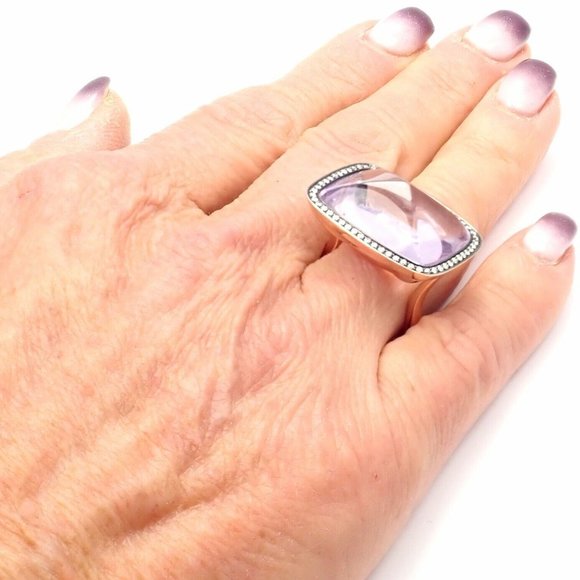 Rare! Authentic Hermes 18k Rose Gold Diamond Large Amethyst Ring - Picture 12 of 12